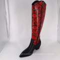 2019 Women Cowboy Knee High boots Red Snakeskin Print Sexy A134 Ladies Women Winter Long Boots Shoes